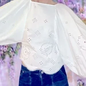 ★Ganni★ Embroidered Anglaise Balloon One Piece White Ganni | Tops | Nwt Ganni Broderie Anglaise Statement Blouse